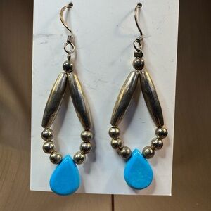Silver and Turquoise Navajo Style Teardrop Earrings